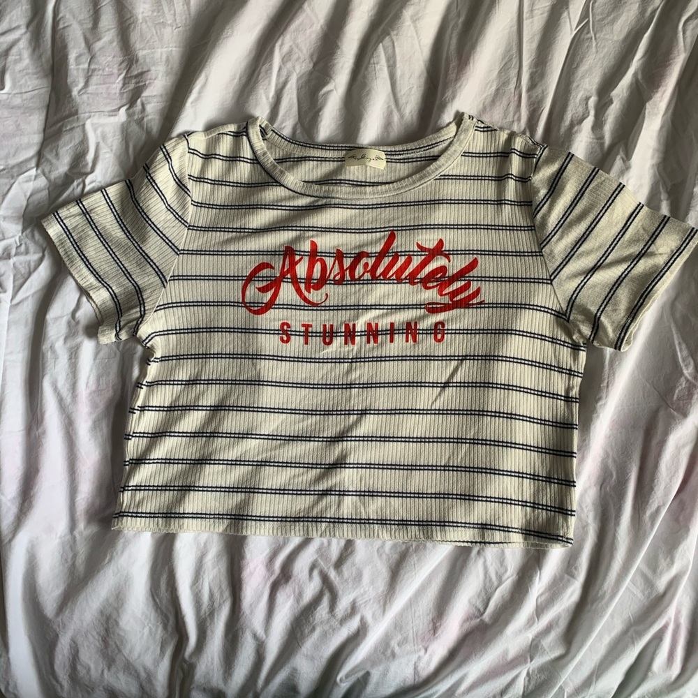 Striped, graphic, cropped, t-shirt